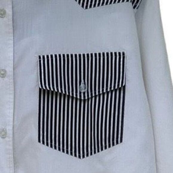 Cristina Button-Up Shirt Women's Small Blue & White Long Sleeve Striped Trim - Picture 4 of 10